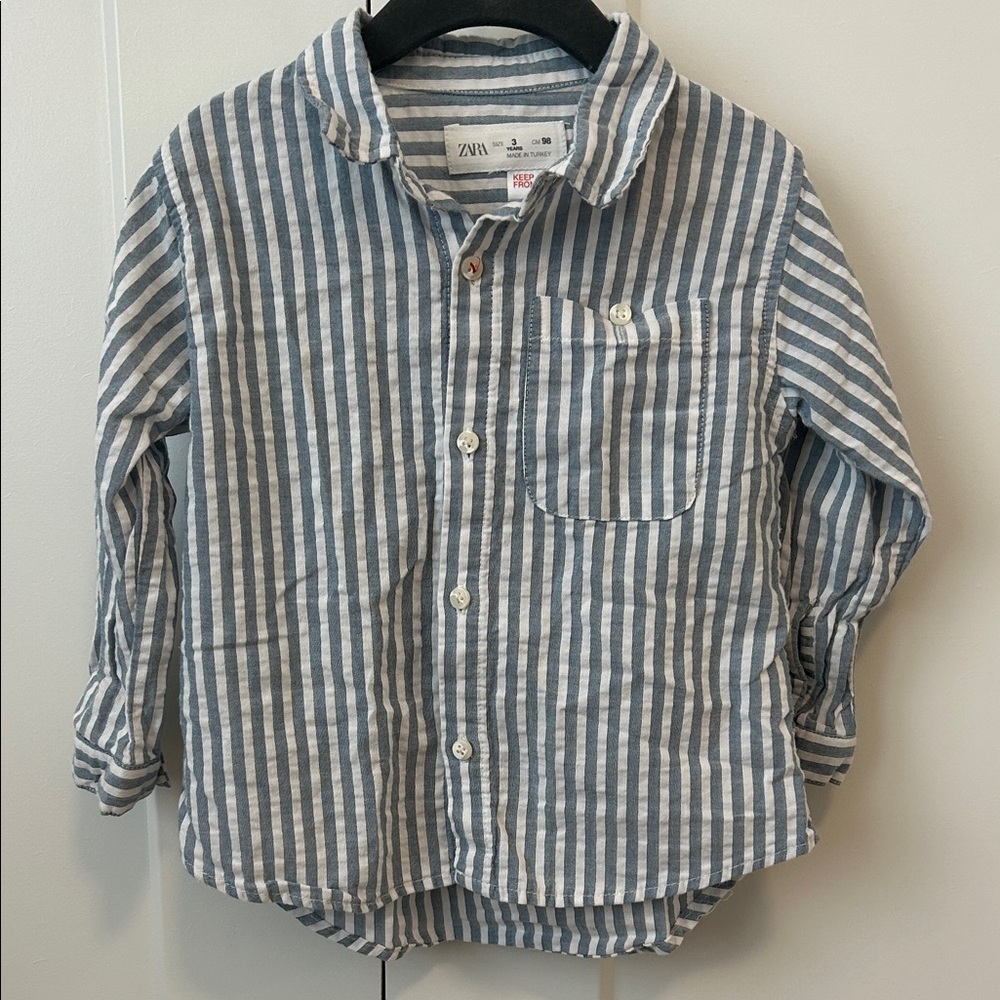 Zara Kids Gray and White Striped Button Down Shirt